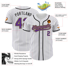 Charger l'image dans la galerie, Custom White Purple Pinstripe Purple Old Gold-Black Authentic Baseball Jersey