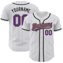 Charger l'image dans la galerie, Custom White Purple Pinstripe Purple Old Gold-Black Authentic Baseball Jersey