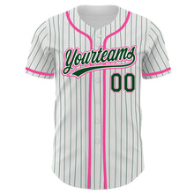 Charger l'image dans la galerie, Custom White Green Pinstripe Green-Pink Authentic Baseball Jersey