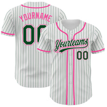 Charger l'image dans la galerie, Custom White Green Pinstripe Green-Pink Authentic Baseball Jersey