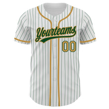 Charger l'image dans la galerie, Custom White Green Pinstripe Old Gold Authentic Baseball Jersey