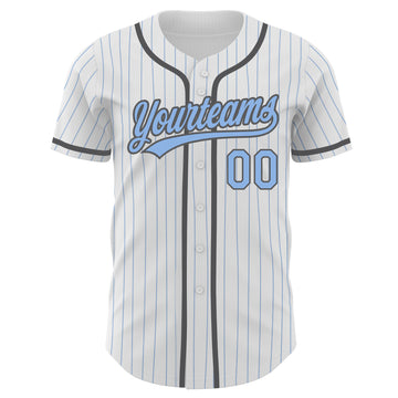 Custom White Light Blue Pinstripe Light Blue-Steel Gray Authentic Baseball Jersey