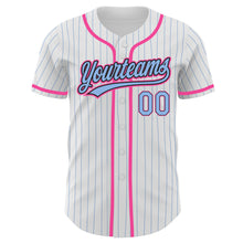 Charger l'image dans la galerie, Custom White Light Blue Pinstripe Light Blue Black-Pink Authentic Baseball Jersey