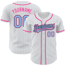 Charger l'image dans la galerie, Custom White Light Blue Pinstripe Light Blue Black-Pink Authentic Baseball Jersey