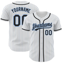 Charger l'image dans la galerie, Custom White Light Blue Pinstripe Black Authentic Baseball Jersey