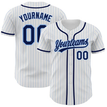 Charger l'image dans la galerie, Custom White Light Blue Pinstripe Navy Authentic Baseball Jersey