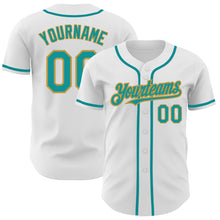 Загрузить изображение в средство просмотра галереи, Custom White Teal-Old Gold Authentic Baseball Jersey