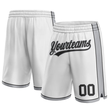 Custom White Black-Gray Authentic Basketball Shorts