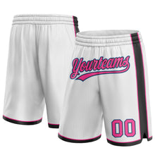 Load image into Gallery viewer, Custom White Pink Black-Light Blue Authentic Basketball Shorts