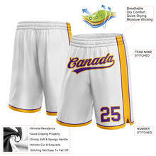 Laden Sie das Bild in den Galerie-Viewer, Custom White Purple-Gold Authentic Basketball Shorts