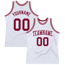 Load image into Gallery viewer, Custom White Maroon Authentic Throwback Basketball Jersey