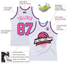 Загрузить изображение в средство просмотра галереи, Custom White Pink Black-Light Blue Authentic Throwback Basketball Jersey