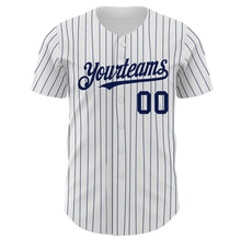 Загрузить изображение в средство просмотра галереи, Custom White Navy Pinstripe Navy Authentic Baseball Jersey