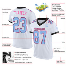 Laden Sie das Bild in den Galerie-Viewer, Custom White Light Blue Black-Pink Mesh Authentic Football Jersey