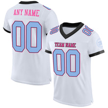Laden Sie das Bild in den Galerie-Viewer, Custom White Light Blue Black-Pink Mesh Authentic Football Jersey