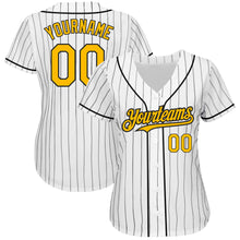 Charger l'image dans la galerie, Custom White Black Pinstripe Gold Authentic Baseball Jersey