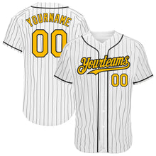 Charger l'image dans la galerie, Custom White Black Pinstripe Gold Authentic Baseball Jersey