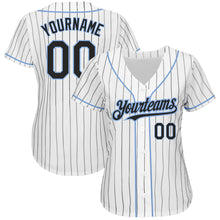 Загрузить изображение в средство просмотра галереи, Custom White Black Pinstripe Light Blue Authentic Baseball Jersey