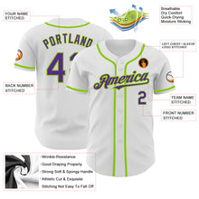 Laden Sie das Bild in den Galerie-Viewer, Custom White Purple-Neon Green Authentic Baseball Jersey