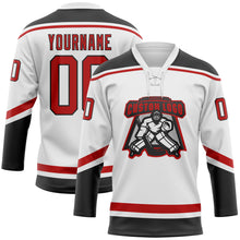Laden Sie das Bild in den Galerie-Viewer, Custom White Red-Black Hockey Lace Neck Jersey