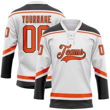 Загрузить изображение в средство просмотра галереи, Custom White Orange-Black Hockey Lace Neck Jersey