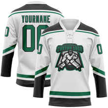 Загрузить изображение в средство просмотра галереи, Custom White Kelly Green-Black Hockey Lace Neck Jersey