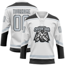 Load image into Gallery viewer, Custom White Silver-Black Hockey Lace Neck Jersey