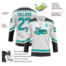 Загрузить изображение в средство просмотра галереи, Custom White Aqua-Black Hockey Lace Neck Jersey