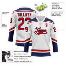 Laden Sie das Bild in den Galerie-Viewer, Custom White Red-Navy Hockey Lace Neck Jersey
