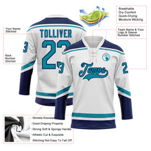 Charger l'image dans la galerie, Custom White Teal-Navy Hockey Lace Neck Jersey