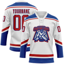 Charger l'image dans la galerie, Custom White Red-Royal Hockey Lace Neck Jersey