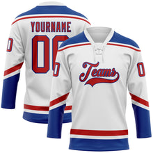 Charger l'image dans la galerie, Custom White Red-Royal Hockey Lace Neck Jersey