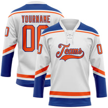 Загрузить изображение в средство просмотра галереи, Custom White Orange-Royal Hockey Lace Neck Jersey