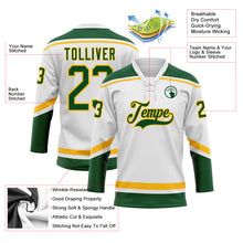 Charger l'image dans la galerie, Custom White Green-Gold Hockey Lace Neck Jersey
