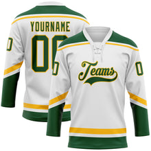 Charger l'image dans la galerie, Custom White Green-Gold Hockey Lace Neck Jersey