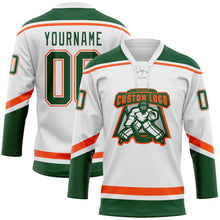 Загрузить изображение в средство просмотра галереи, Custom White Green-Orange Hockey Lace Neck Jersey