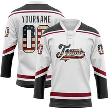 Charger l'image dans la galerie, Custom White Vintage USA Flag Black-Maroon Hockey Lace Neck Jersey