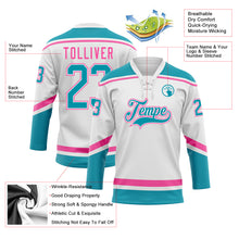 Load image into Gallery viewer, Custom White Teal-Pink Hockey Lace Neck Jersey