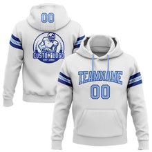 Load image into Gallery viewer, Custom Stitched White Light Blue-Royal Football Pullover Sweatshirt Hoodie