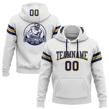 Laden Sie das Bild in den Galerie-Viewer, Custom Stitched White Navy-Old Gold Football Pullover Sweatshirt Hoodie