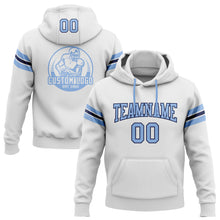 Load image into Gallery viewer, Custom Stitched White Light Blue-Navy Football Pullover Sweatshirt Hoodie