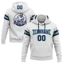 Charger l'image dans la galerie, Custom Stitched White Navy Gray-Teal Football Pullover Sweatshirt Hoodie