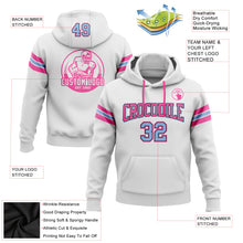 Load image into Gallery viewer, Custom Stitched White Light Blue Black-Pink Football Pullover Sweatshirt Hoodie

