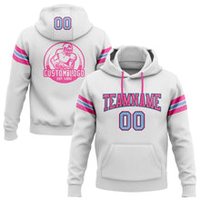 Load image into Gallery viewer, Custom Stitched White Light Blue Black-Pink Football Pullover Sweatshirt Hoodie
