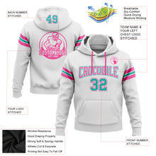 Laden Sie das Bild in den Galerie-Viewer, Custom Stitched White Aqua-Pink Football Pullover Sweatshirt Hoodie