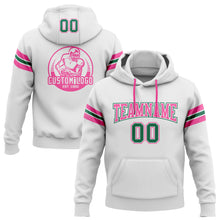 Load image into Gallery viewer, Custom Stitched White Kelly Green-Pink Football Pullover Sweatshirt Hoodie

