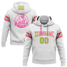 Laden Sie das Bild in den Galerie-Viewer, Custom Stitched White Neon Green-Pink Football Pullover Sweatshirt Hoodie