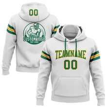 Load image into Gallery viewer, Custom Stitched White Kelly Green-Gold Football Pullover Sweatshirt Hoodie