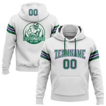 Load image into Gallery viewer, Custom Stitched White Kelly Green-Purple Football Pullover Sweatshirt Hoodie