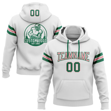 Custom Stitched White Kelly Green-Medium Pink Football Pullover Sweatshirt Hoodie